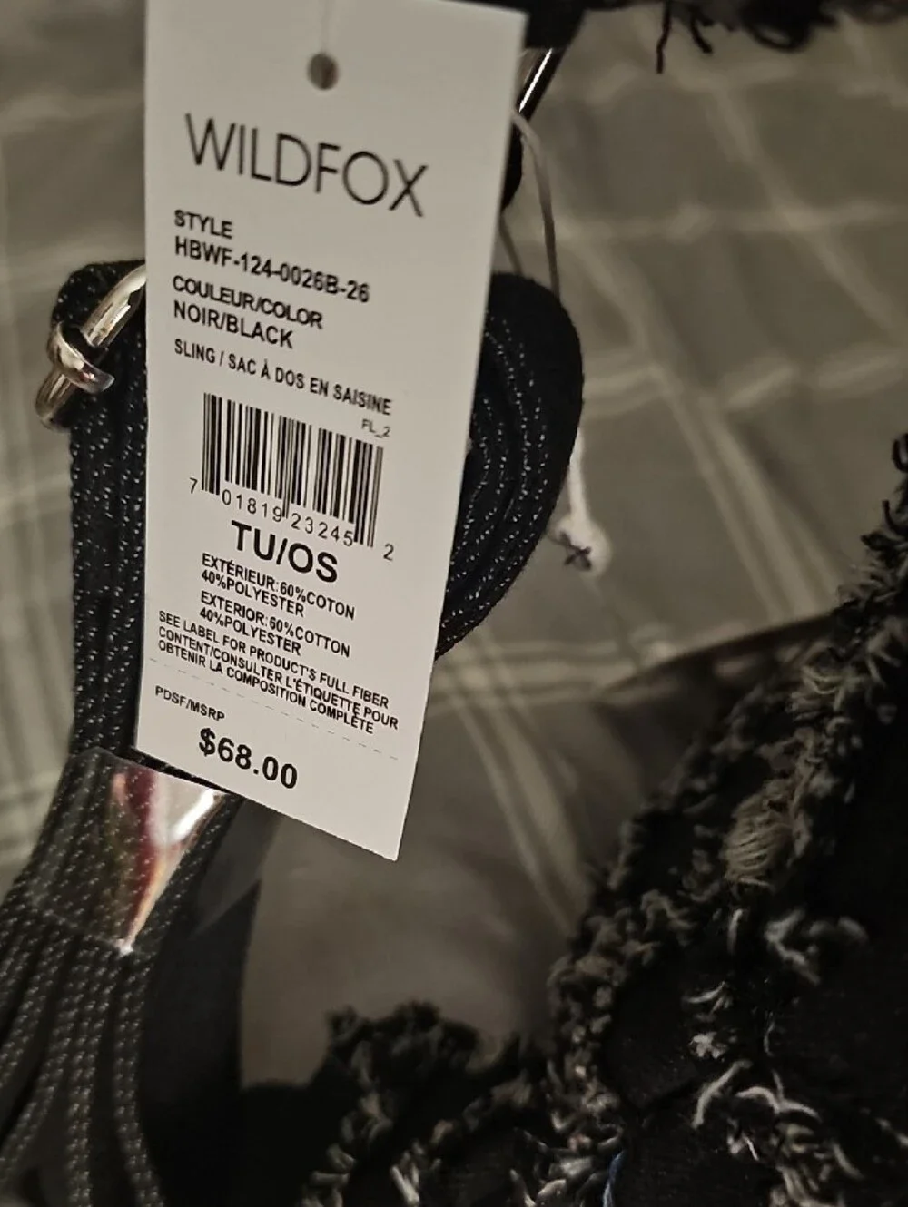 Wildfox Black & White Tweed Crossbody Bag with Lavender Zipper Pulls